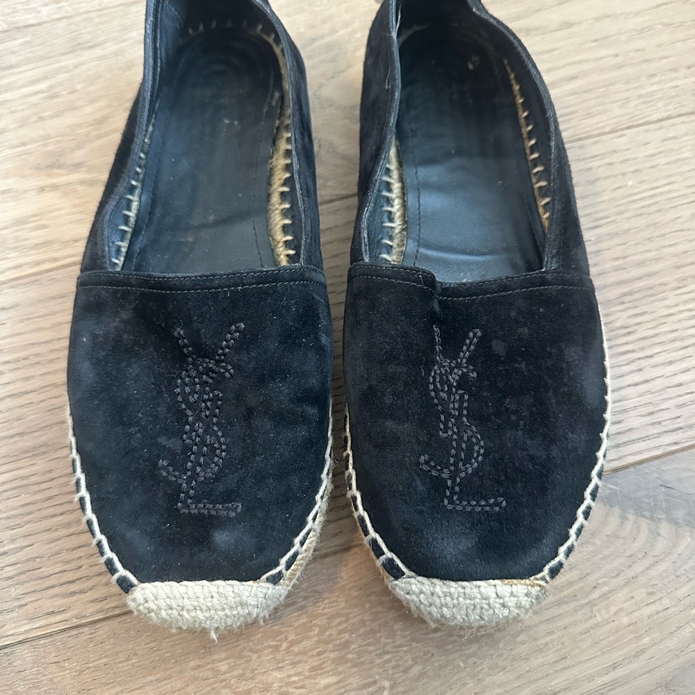 Monogram YSL Black Suede Espadrilles